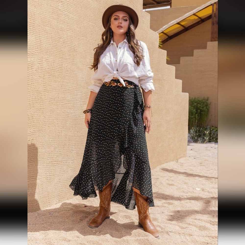 Assymetrical Polamka Dot Wrap Skirt